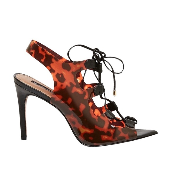 BCBGMaxazria Women’s Tortoise Shell Leather Lace-up Demi Heel Sandals Size 8.5 - Picture 2 of 11